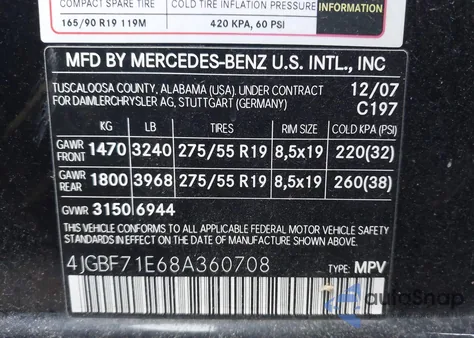 2008 Mercedes-Benz Gl 450 4Matic from USA, damaged, VIN 4JGBF71E68A360708